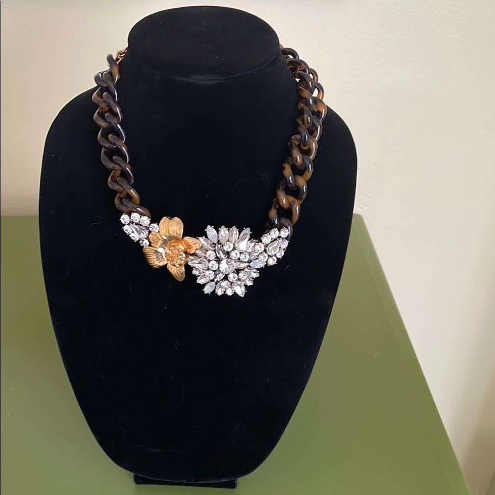 J. Crew Elegant Gold and Crystal Floral Necklace